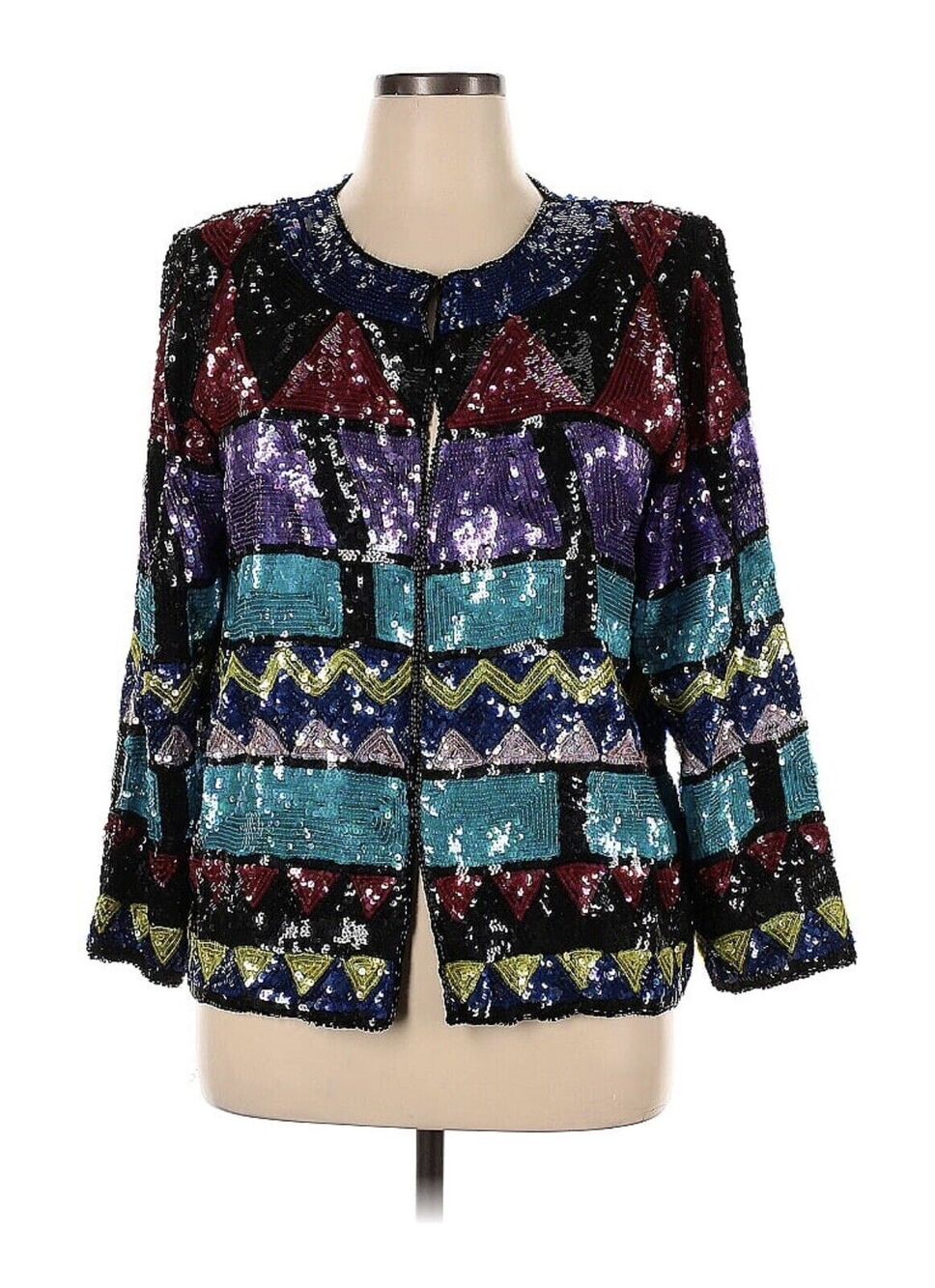 VTG Jean For Joseph Le Bon Silk Sequin Sparkle Funky 90s Geometric Jacket XL